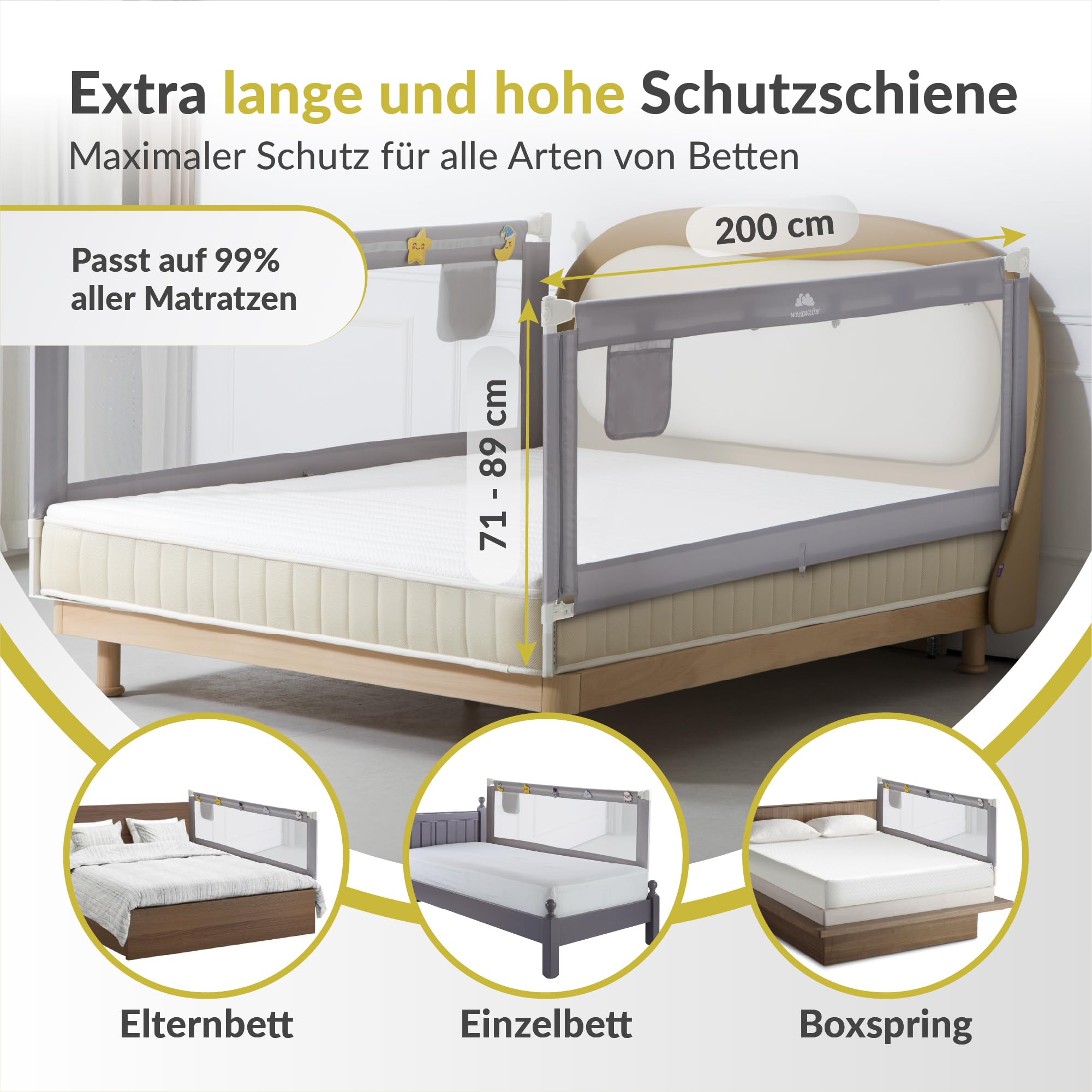 Wolkenglück Bettrausfallschutz grau – Produktansicht 2