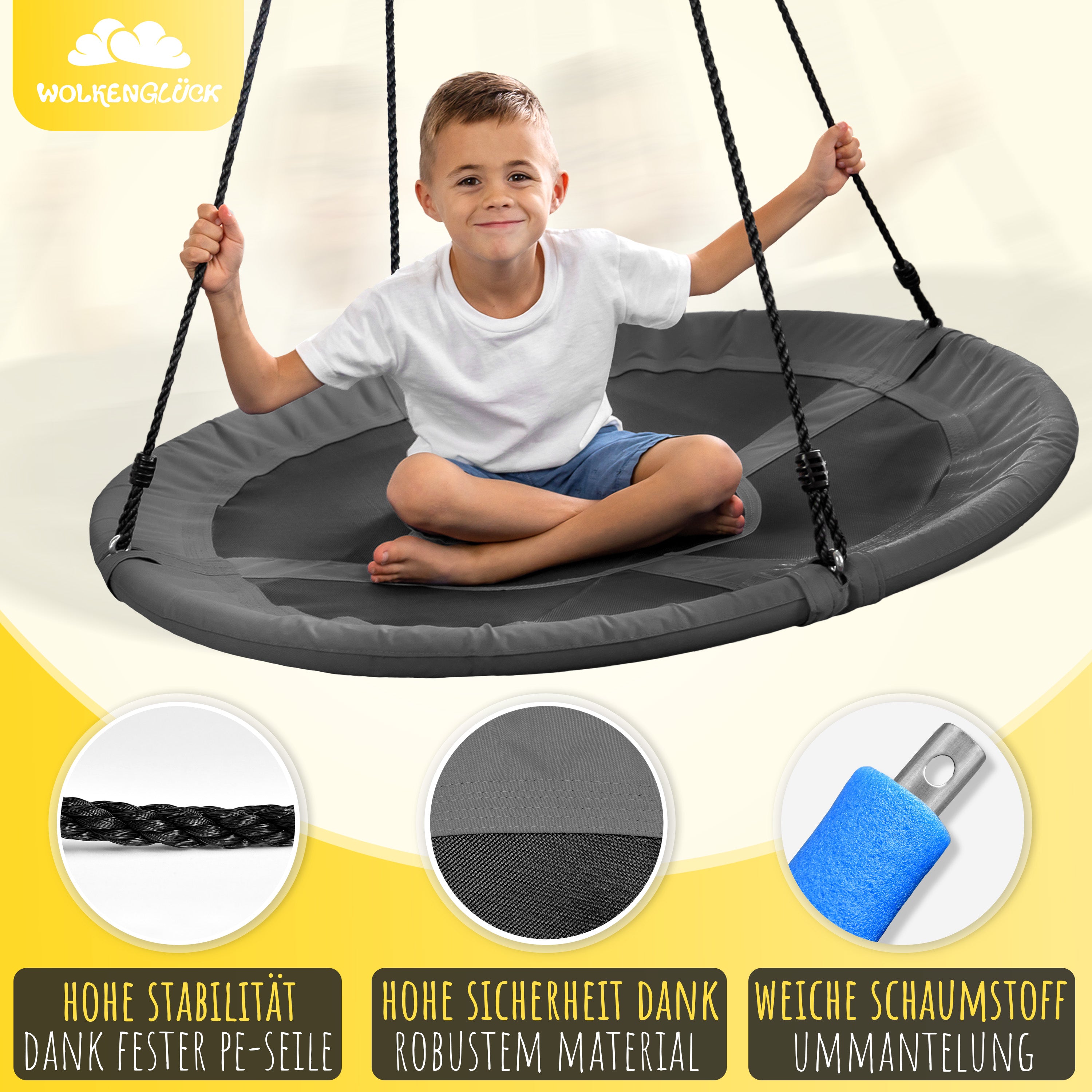 Wolkenglück Nestschaukel grau rund 110 cm – Detailansicht#Farbe:_grau