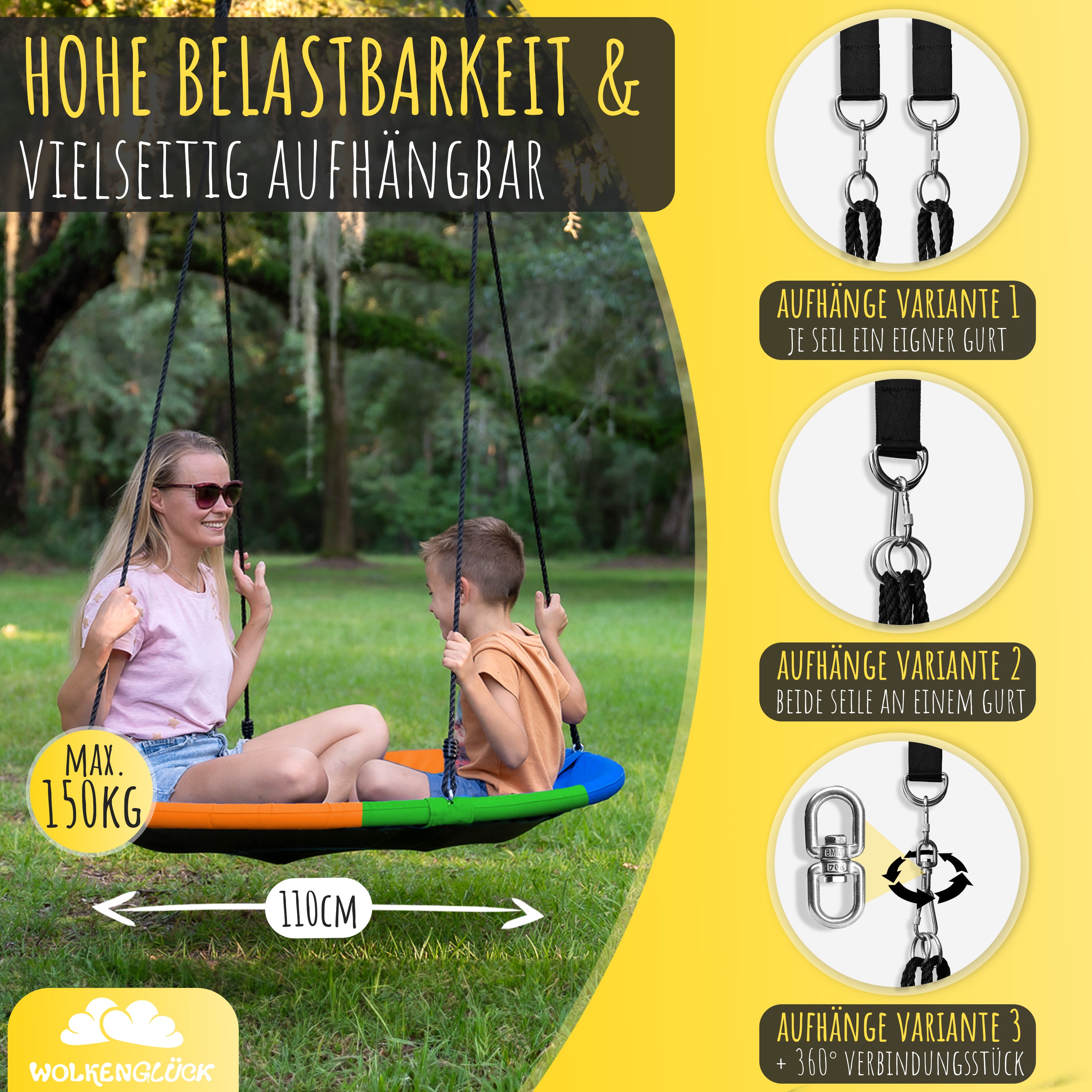 Wolkenglück Nestschaukel bunt rund 110 cm – Anwendungsbild#Farbe:_bunt