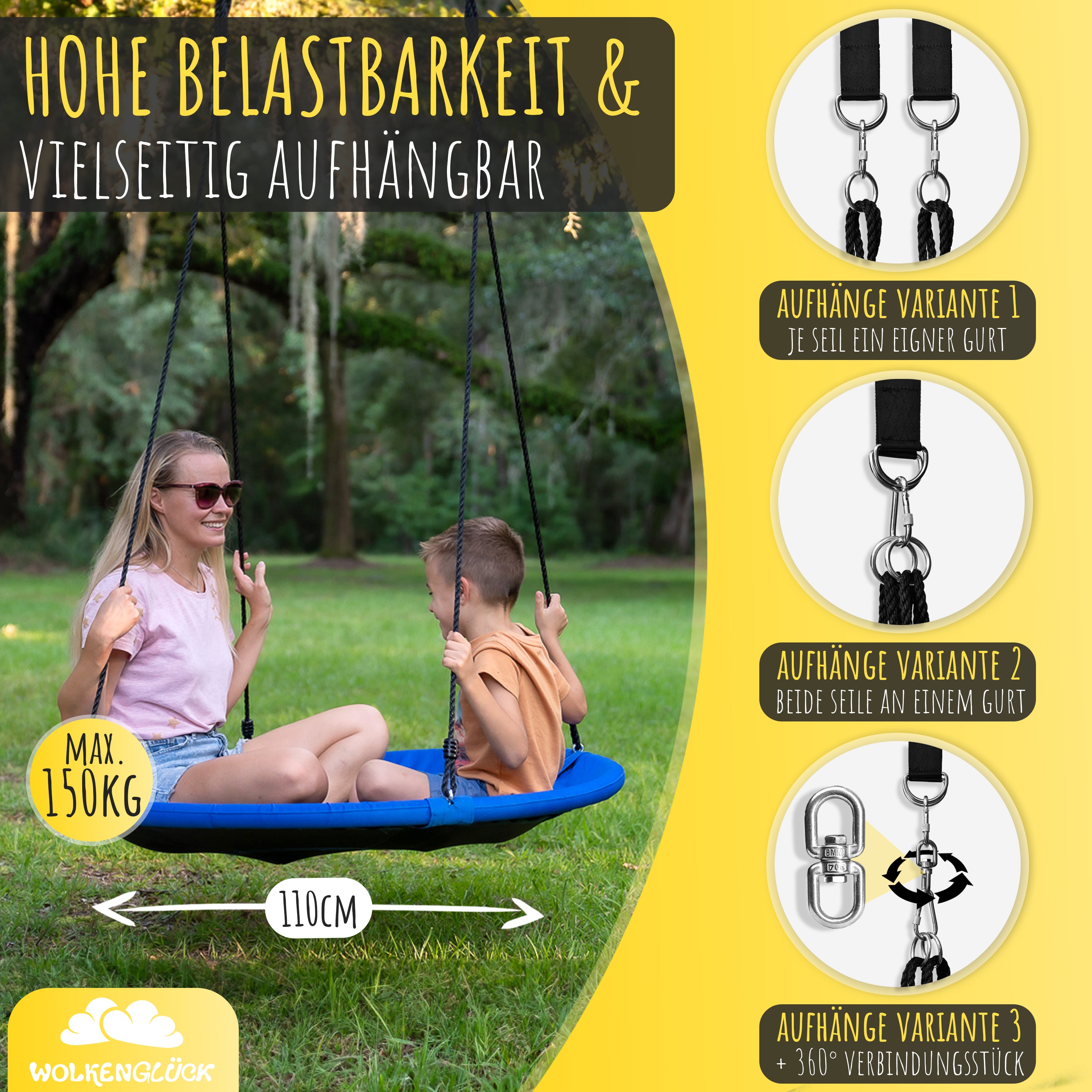 Wolkenglück Nestschaukel blau rund 110 cm – Nahaufnahme#Farbe:_blau