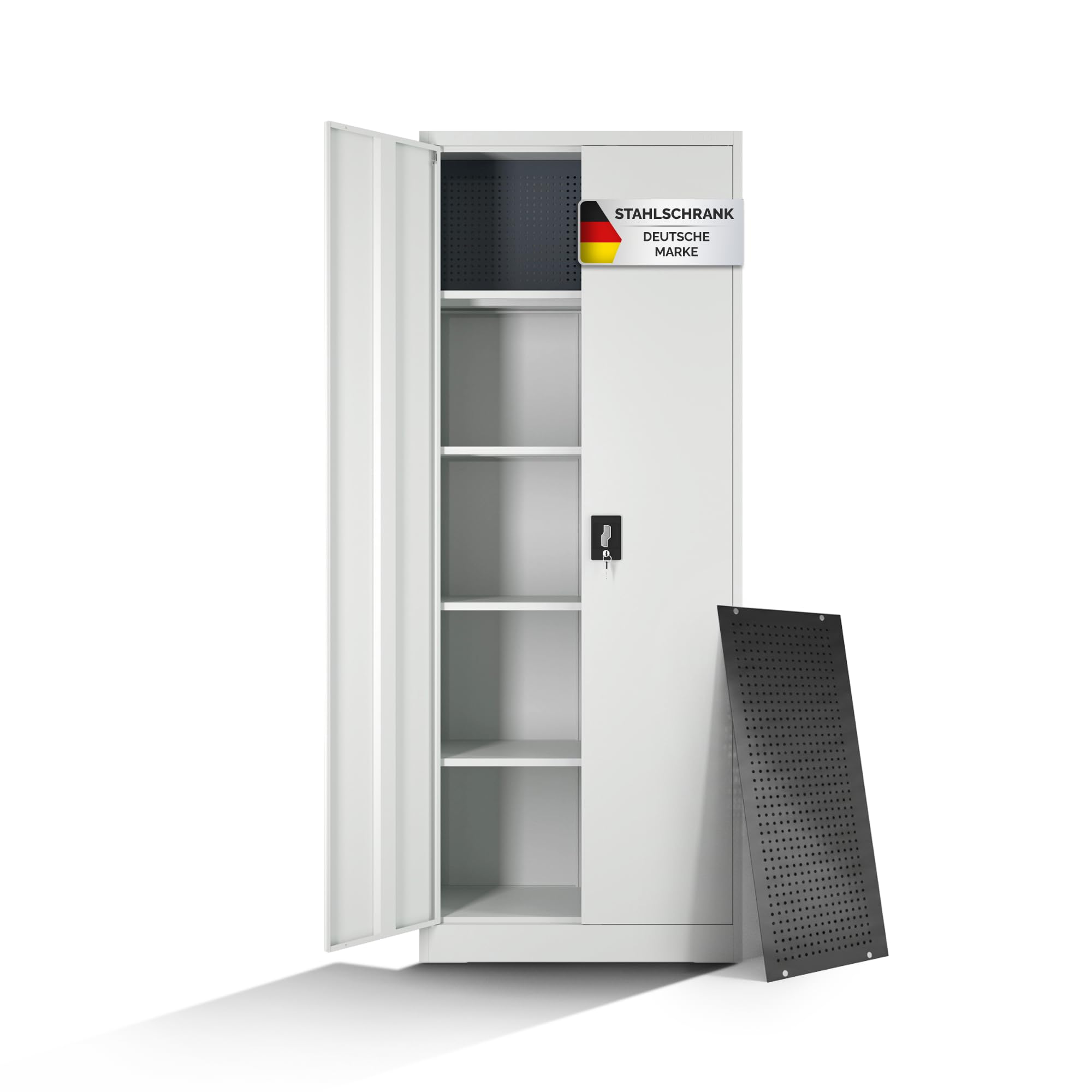 Aktenschrank – Metallschrank, Büroschrank mit Schloss & Steckwand – Werkzeugschrank, Aufbewahrungsschrank mit stabilem Stahlgehäuse & Magnettüren Mehrzweckschrank für Büro, Werkstatt, Garage