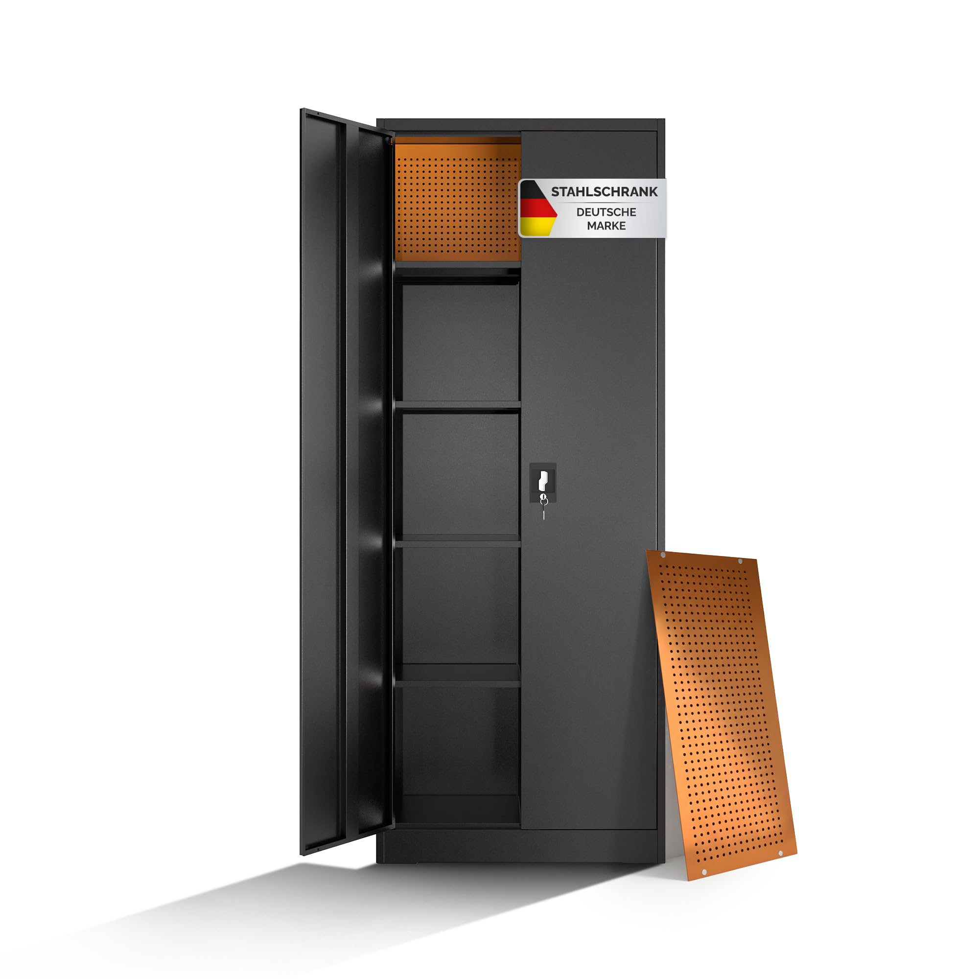 Aktenschrank – Metallschrank, Büroschrank mit Schloss & Steckwand – Werkzeugschrank, Aufbewahrungsschrank mit stabilem Stahlgehäuse & Magnettüren Mehrzweckschrank für Büro, Werkstatt, Garage