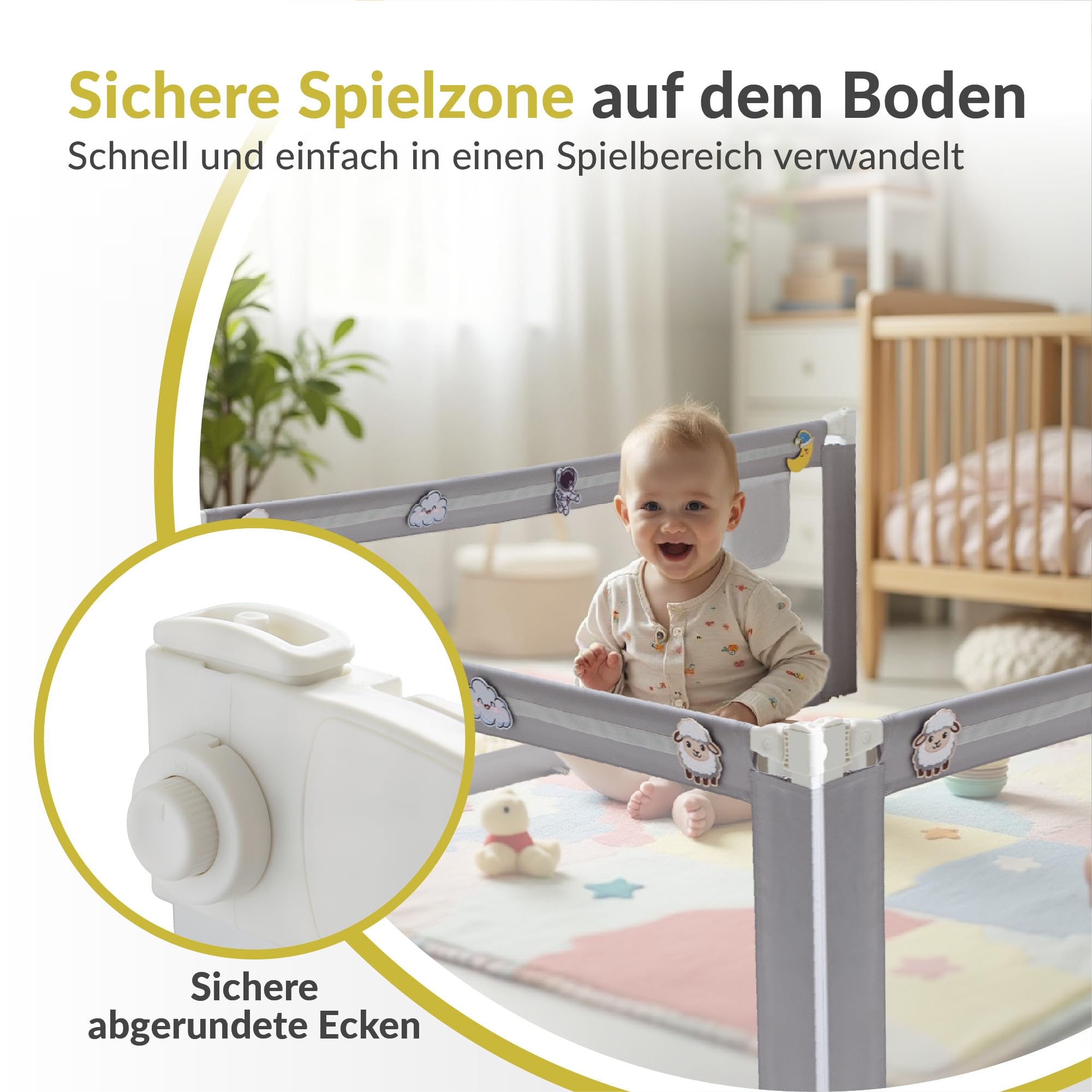Wolkenglück Bettrausfallschutz grau – Detailansicht