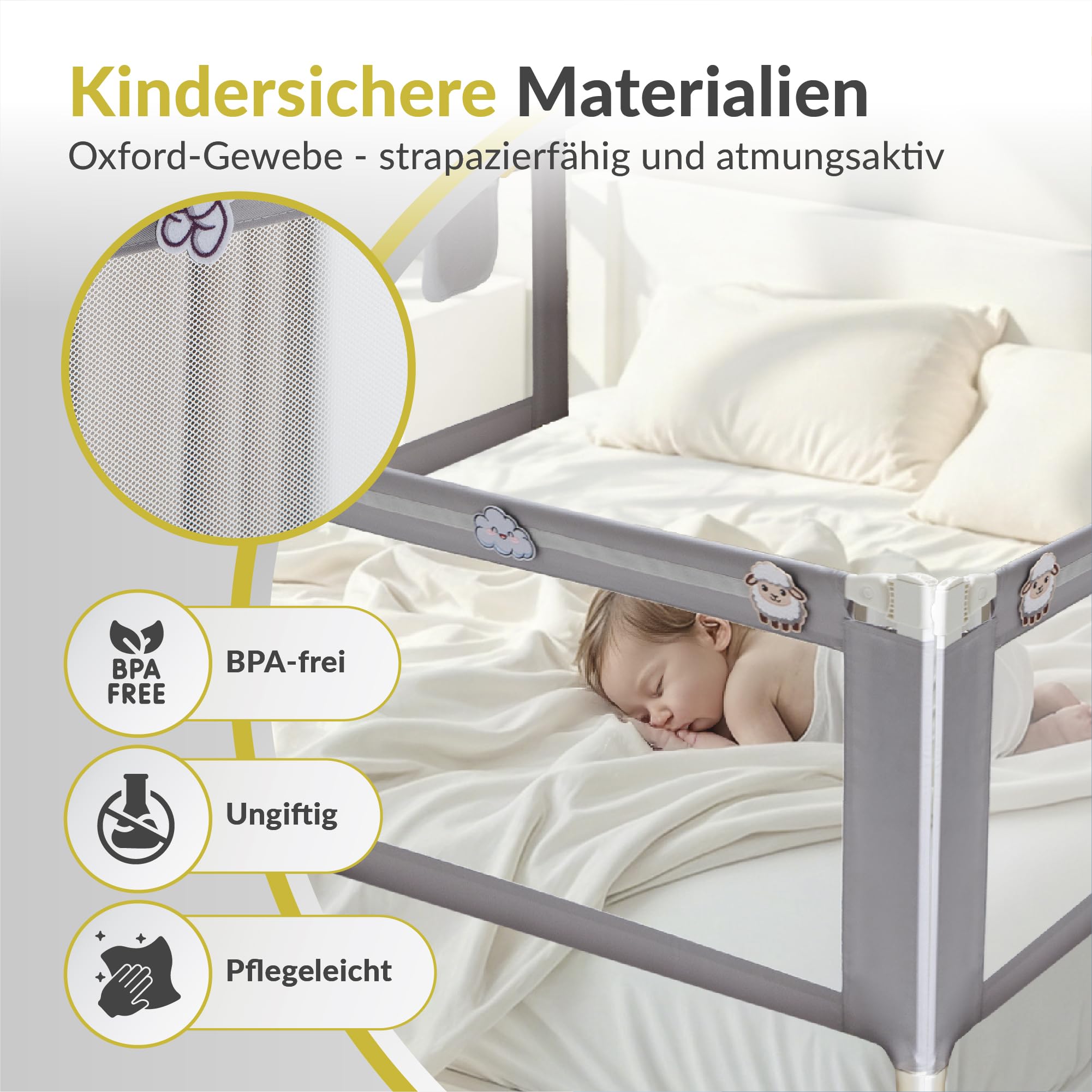 Wolkenglück Bettrausfallschutz grau – Montageansicht