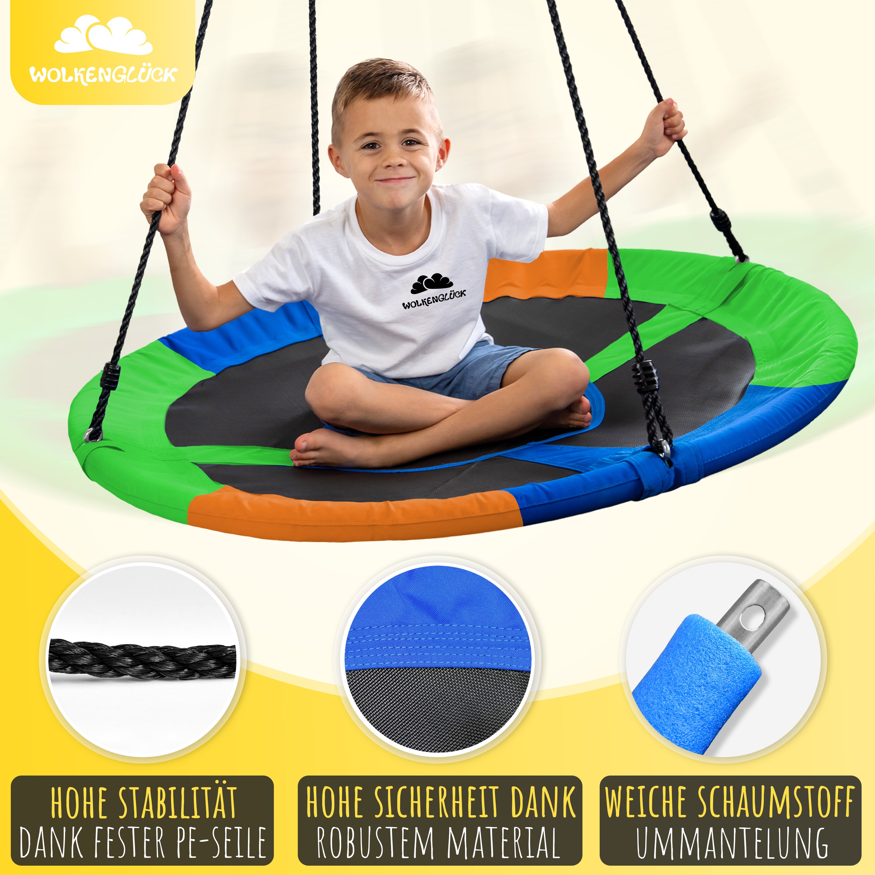 Wolkenglück Nestschaukel bunt rund 110 cm – Lifestylebild#Farbe:_bunt